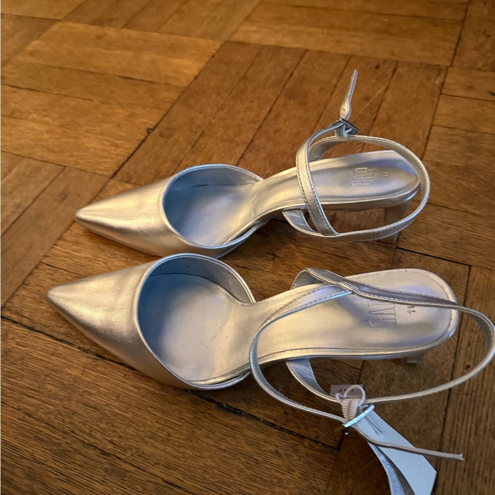 Silver kitten heels